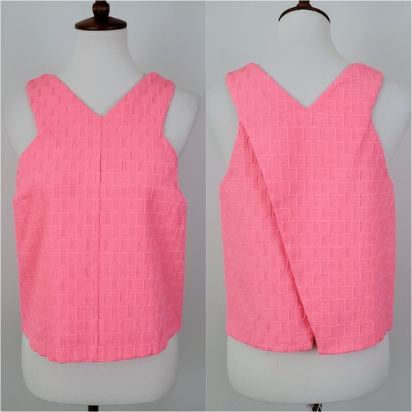 Topshop Tops - Topshop Textured Neon Pink Cross Back Top